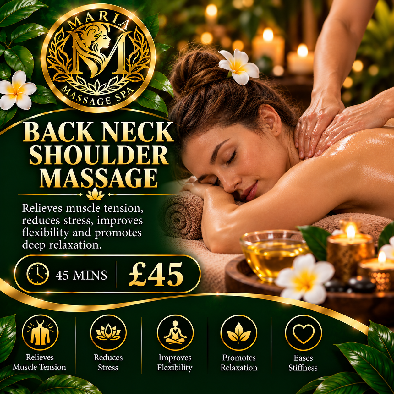 Back Neck & Shoulder Massage — female client, 45 mins £45