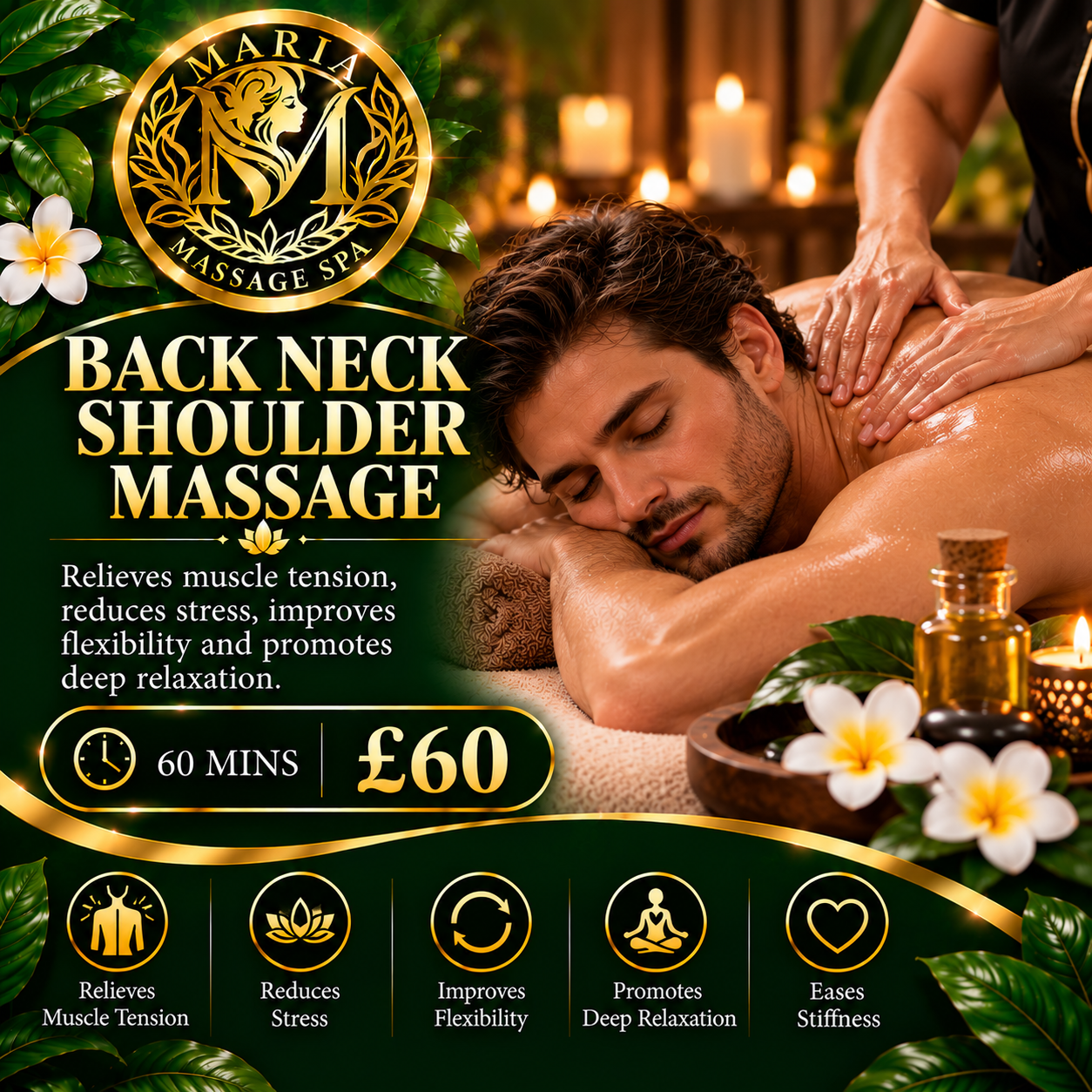 Back Neck & Shoulder Massage — male client, 60 mins £60