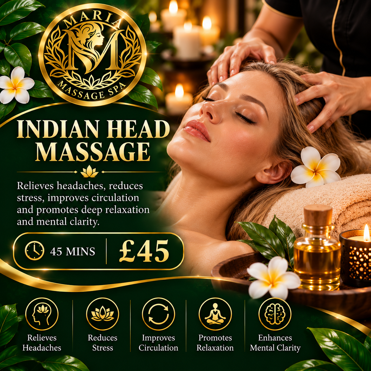 Indian Head Massage — female client, 45 mins £45