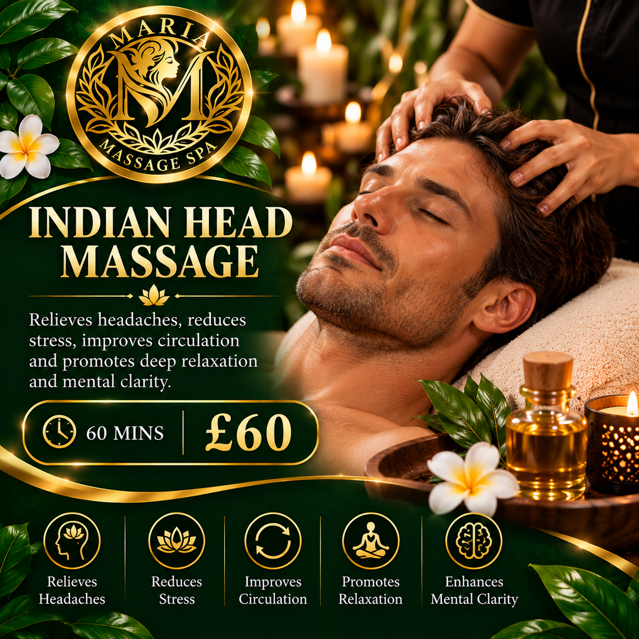 Indian Head Massage — male client, 60 mins £60